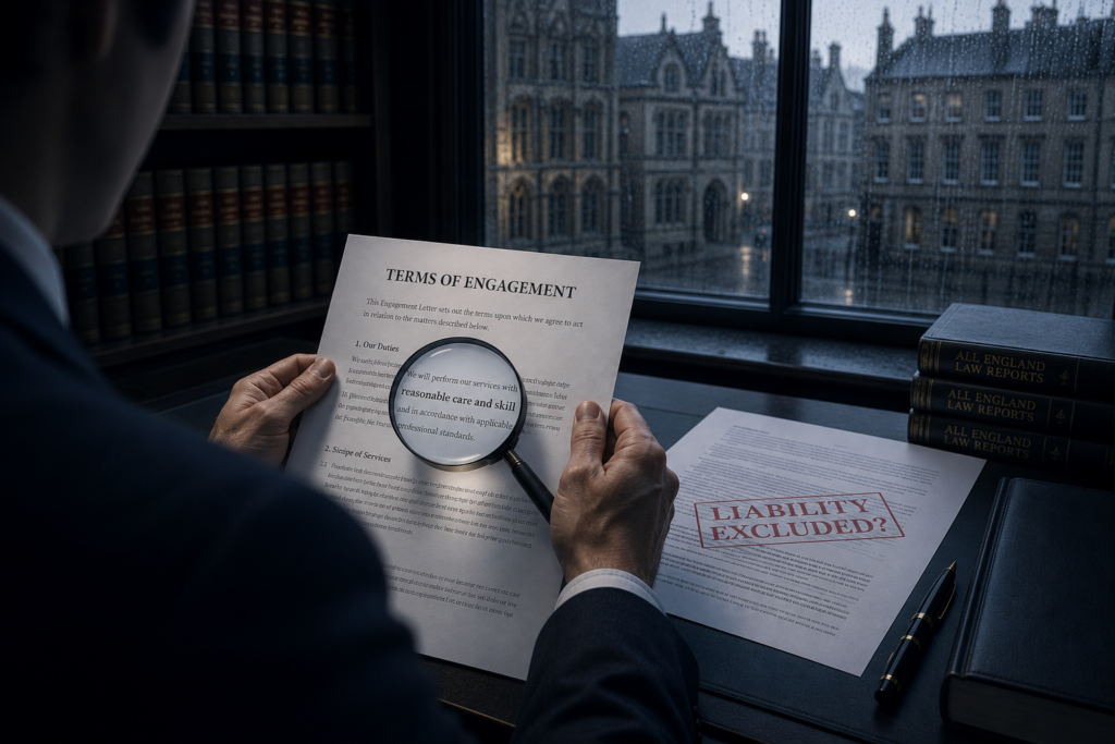 Client reviewing an engagement letter to establish a professional duty of care in a negligence claim