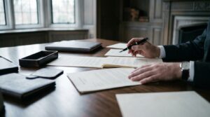 Hands reviewing documents during a professional negligence matter