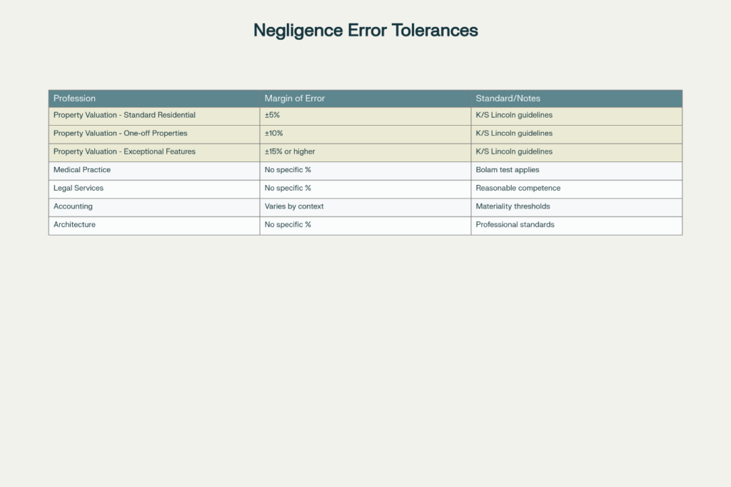 Professional Negligence Standards: Property Valuation vs Other Professions
